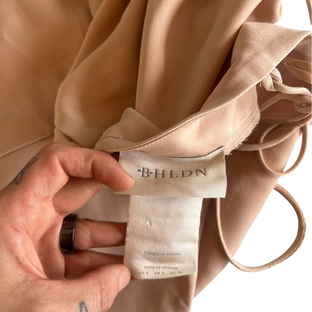 BHLDN Anthropologie Remy Cowl Neck Faux Wrap Satin Gown Blush Rose - Picture 7 of 8
